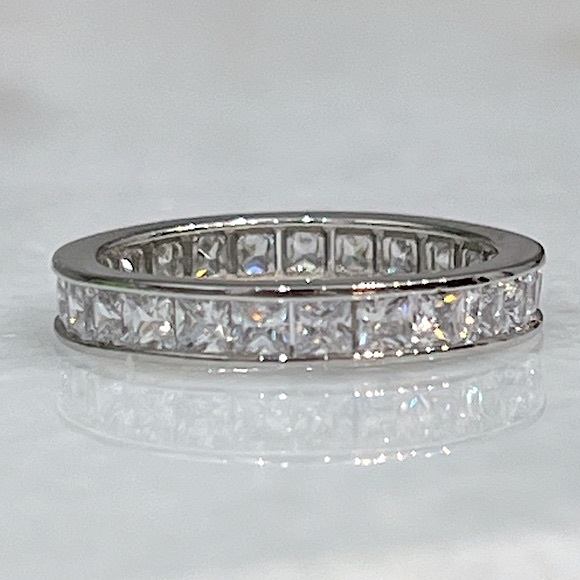 Sterling Silver CZ Princess Cut Eternity Band - Picture 7 of 10